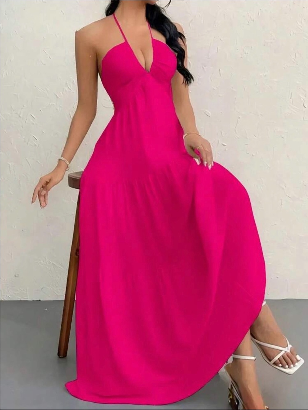 TIKTOK SHOP HALTER TOP TIE BACK MAXI DRESS